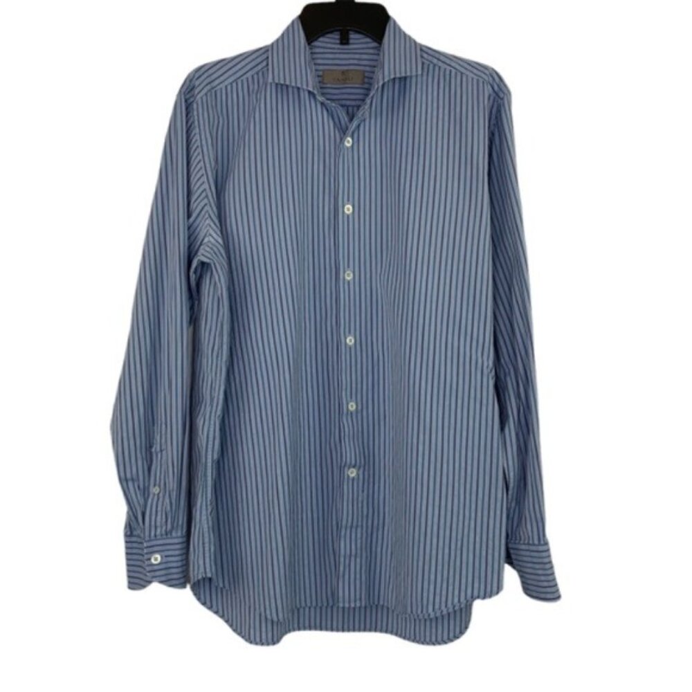 Canali Long Sleeve Button Down Shirt Blue Vertical Stripe